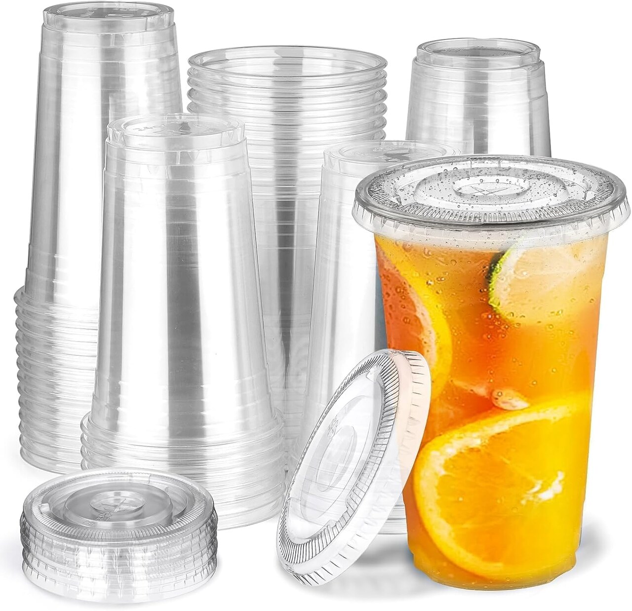 50 Set Clear Plastic Cups with Lids, Disposable Iced Coffee Cups, Disposable Cups with Lids for Party, Cold Drinks, Iced Coffee, Milkshakes, Smoothie Cups